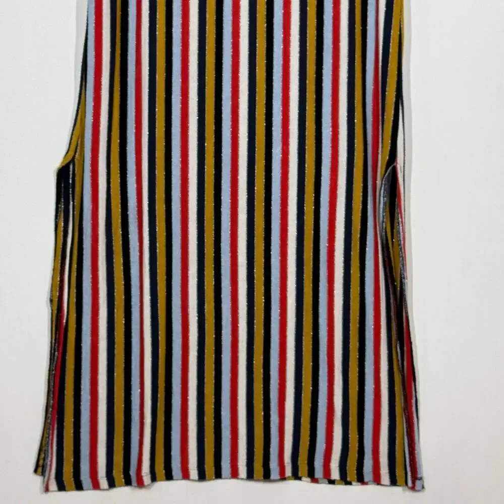Zara Collection Midi Dress Womens Large Multicolor Metallic Striped Short Sleeve